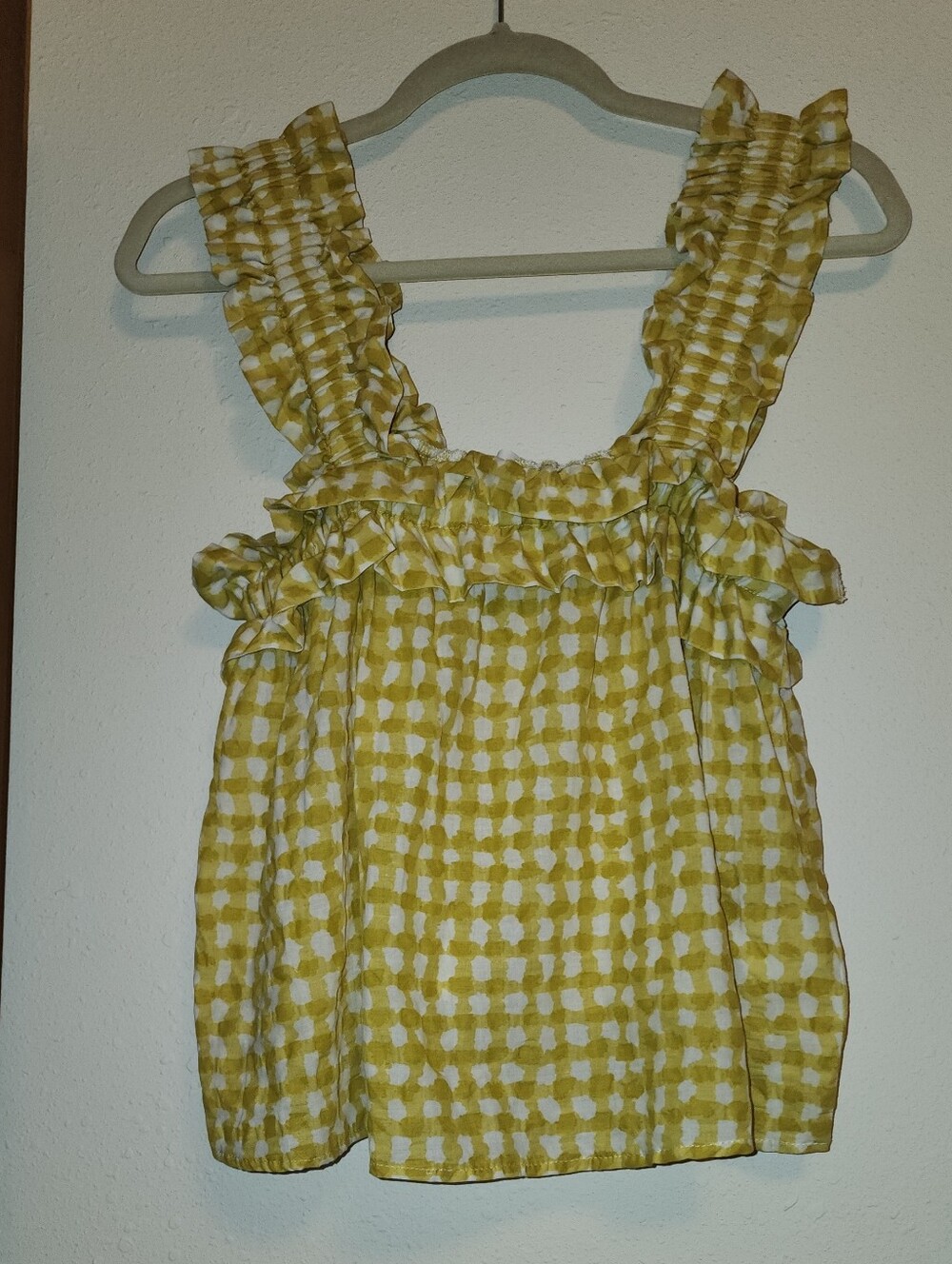 Ces Femme Yellow and White Gingham Ruffle Tank Top